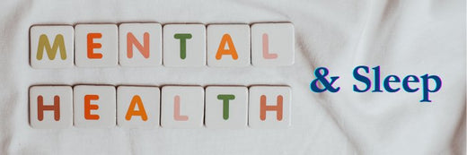 colorful letter blocks spell out mental health over white bedding, and next to that in blue font says 