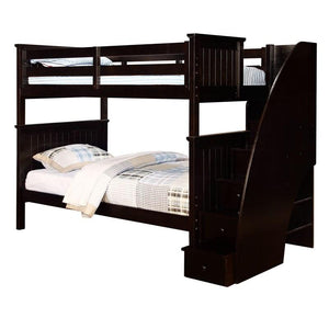 Twin/Full Beadboard Bunk Bed with Stairs (Espresso) Kids Bedroom Sets Dock48Product 